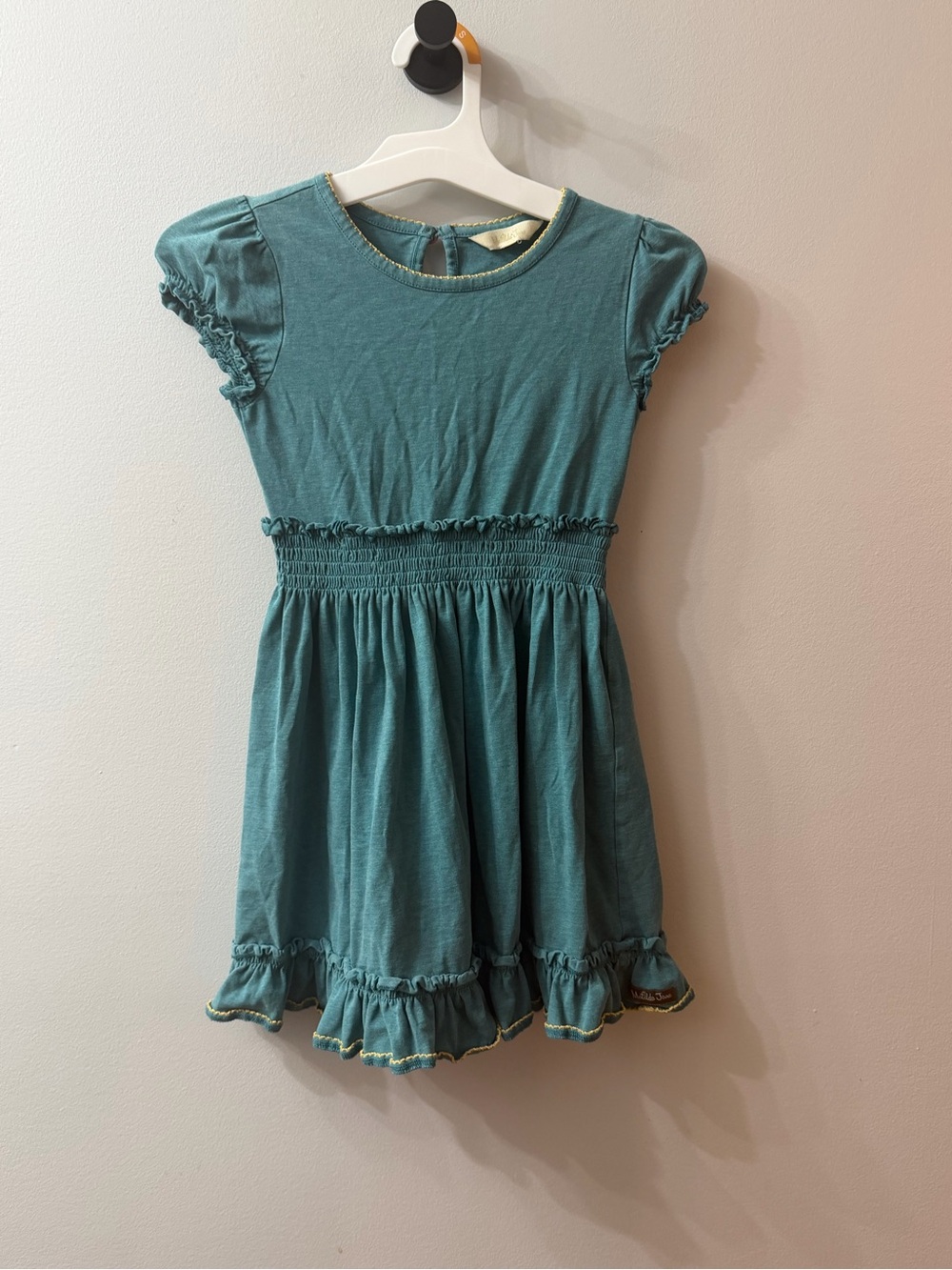 Matilda Jane Teal Ruffle Waist Knit Dress, size 5 boho